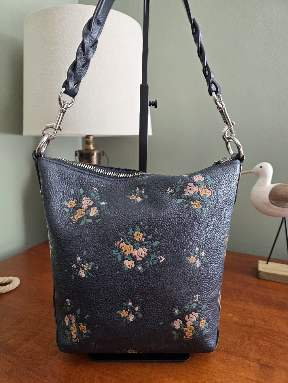 Coach 91022 Mini Abby Duffle Rose Bouquet Print Navy Leather Crossbody Bag - Picture 3 of 16